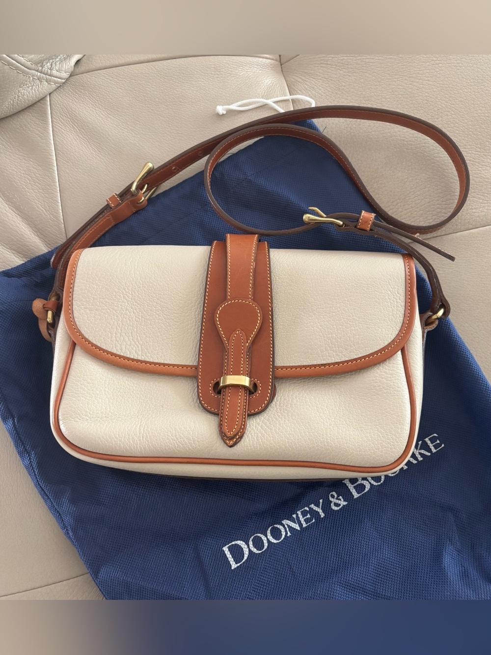 Vintage Dooney & Bourke Small Equestrian Leather Shoulder Bag - Beige / Tan